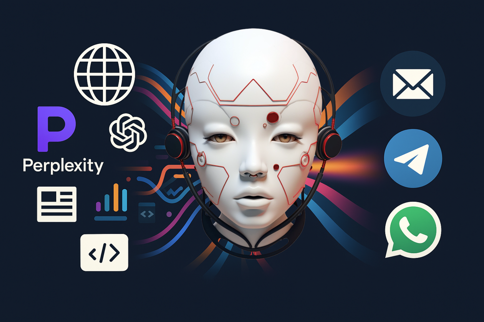 Illustration d'un agent de veille automatisée connecté à plusieurs canaux numériques